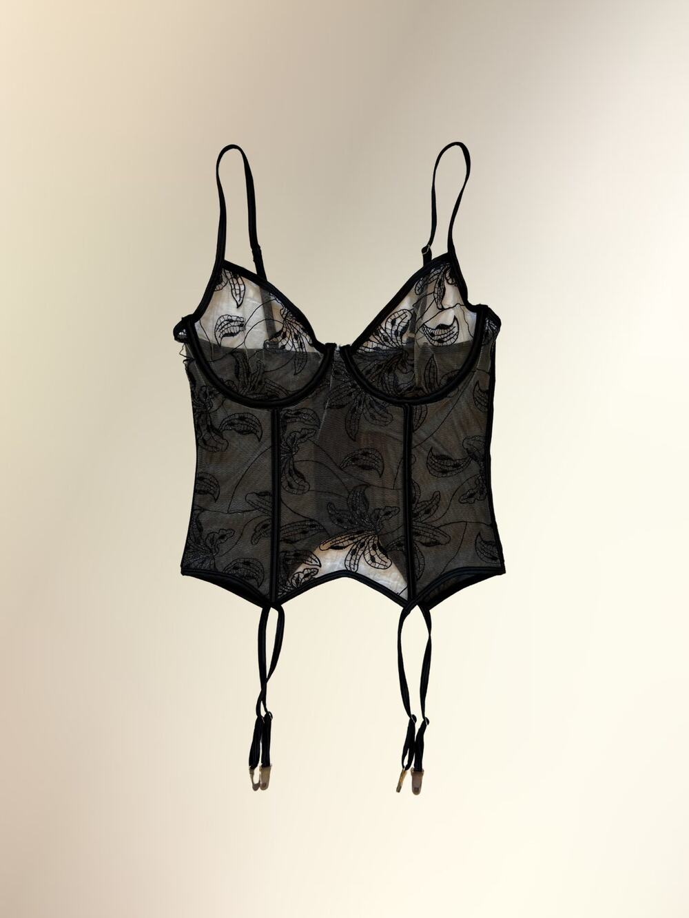 Frederick's of Hollywood Black Lace Corset Bustier Garter Top Women's M